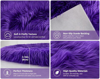 EasyJoy Faux Sheepskin Rug, Fluffy Faux Fur Rug, Ultra Soft Shag Area Rug - Image 3