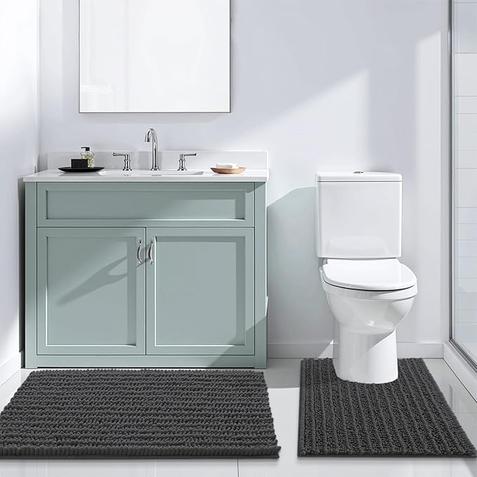 Arotive Luxury Chenille Bathroom Rug Mat, Extra Soft Thick Absorbent Shaggy Bath Rugs, Non-Slip Machine Wash Dry, Plush Bath Mats for Bathroom, Shower and Tub, 45x27, Dark Grey