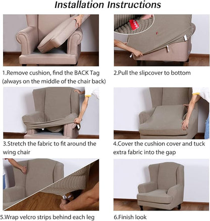 Turquoize Wingback Chair Covers 2 Piece Wing Chair Slipcover Stretch Slipcovers - Image 6