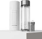 Glass Multi Tea Infuser Bottle 14oz - Double Wall Borosilicate Glass Flask | No Plastic Touches Contents | Perfect for Office or Home