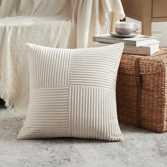 Fancy Homi 2 Packs Cream Samll Decorative Throw Pillow Covers 12x12 Inch - Image 2