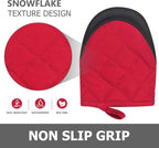 Qulable 1 Pair Short Oven Mitts - Silicone Kitchen Oven Gloves High Heat Resistant 500℉, Mini Oven Mits with Non-Slip Grip Surfaces and Hanging Loop for BBQ, Baking, Cooking and Grilling (Red)