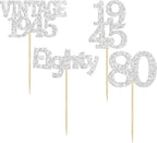 Gyufise 24Pcs 80th Birthday Cupcake Toppers Glitter Cheers to 80 Fabulous Eighty Vintage 1945 Cupcake Picks 80th Birthday Wedding Anniversary Party Cake Decorations Supplies Silver