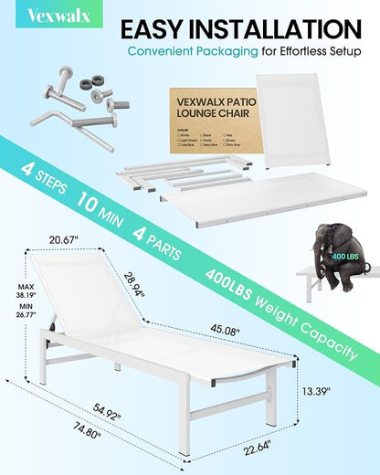 Vexwalx Outdoor Lounge Chair for Pool, Aluminum Chaise Lounge Chairs - Image 3