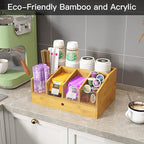 Coffee Station Organizer for Countertop Coffee Condiment Organizer, Office Coffee Station, Small Cute Coffee Bar Organizer – Bamboo & Wooden Storage with Removable Dividers & Drawer