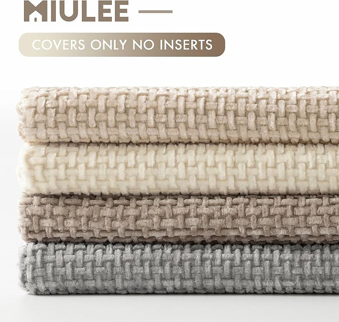 MIULEE Decorative Chenille Pillow Covers Neutral Beige 16x16 Pack of 4 | Modern - Image 6