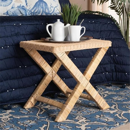 Baxton Studio Farica Modern Bohemian Natural Rattan and Mahogany Accent Bench - Image 2