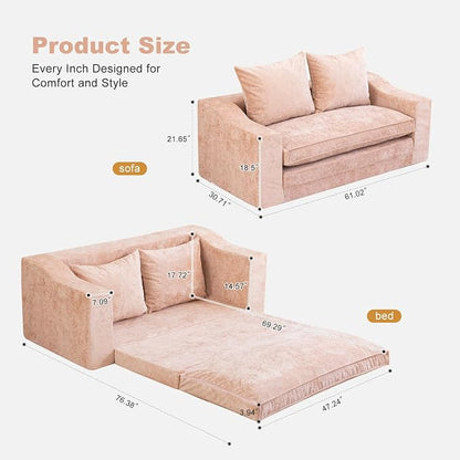 61" Convertible Sofa Bed Loveseat, Memory Foam Boneless Floor Couch - Image 3