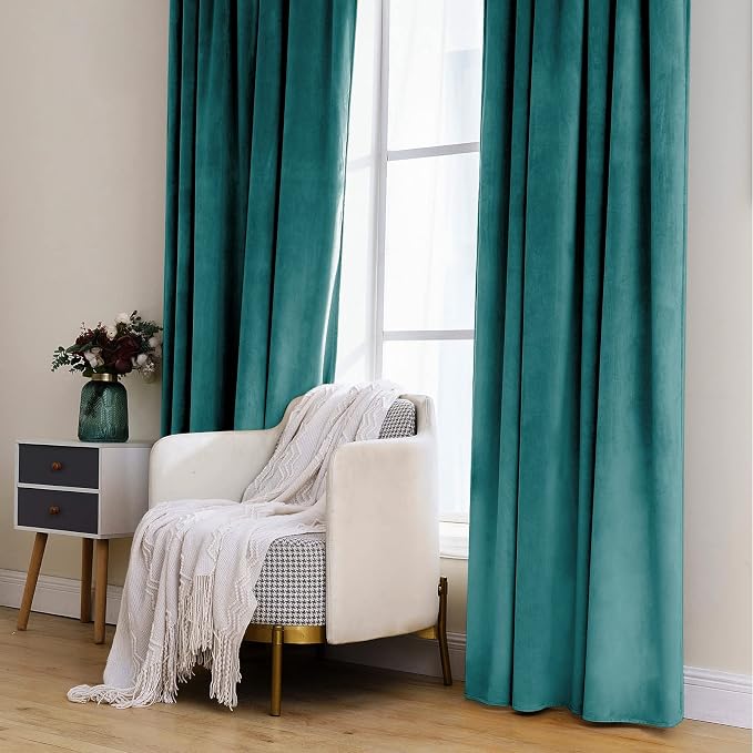 MIULEE Teal Velvet Curtains 52x96 inches 2 Panels Luxury Blackout Curtains | - Image 7