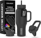Coldest 40 oz Tumbler with Handle and Straw - 100% Leak Proof Insulated Tumbler with Lid and Straw (3 Lids) - Stainless Steel Tumblers for Women & Men - Cup Holder Friendly Base, 36 oz (Stealth Black)