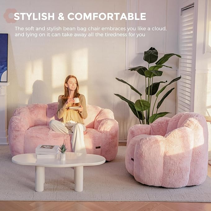MAXYOYO Bean Bag Chair for Adults, Floral Shaped Bean Bag Sofa, Ultra Soft Faux - Image 5