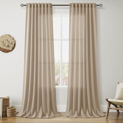 Sepia Beige Linen Curtains 90 Inches Long by Nanspring