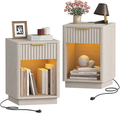 Akxomel Fluted Nightstands Set of 2, Wooden Night Stand by Akxomel