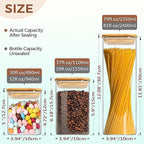 Food Storage Containers with Airtight Bamboo Lids Set of 5, Glass Canisters with Airtight Lids, Glass Food Storage Containers for Pasta, Oats, Coffee, Flour, Sugar, Best for Kitchen, Square