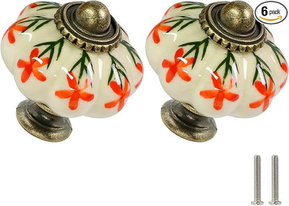 Ivory & Orange Pumpkin Knobs 6 Pack Ceramic Cabinet Knobs Vintage Drawer Pulls by Zernmiarder
