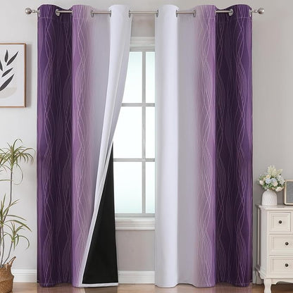Purple and Greyish White Ombre Blackout Curtains by ESTELARTEXTILER
