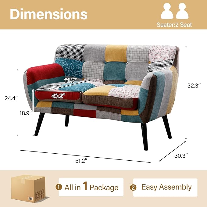 Bonzy Home Modern Boho Loveseat Couch Sofa Chair - Image 2