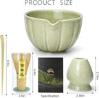 Artcome 4 Pcs Japanese Matcha Tea Set - Matcha Bowl with Pouring Spout, Matcha Whisk, Tea Scoop, Whisk Holder, Handmade Matcha Ceremony Kit For Japanese Tea Ceremony, Mottled Green