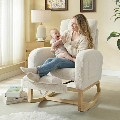 NIOIIKIT Modern Nursery Rocking Chair, Teddy Upholstered Rocking Chair - Image 3