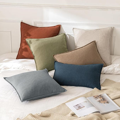 MIULEE Decorative Linen Pillow Covers 18x18 Inch Rust | Boho Farmhouse​ ​Fall - Image 5