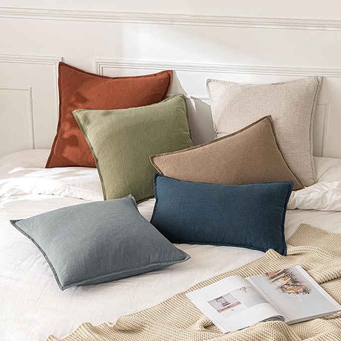 MIULEE Decorative Linen Euro Sham Pillow Covers 24x24 Rust | Boho Farmhouse​ - Image 5