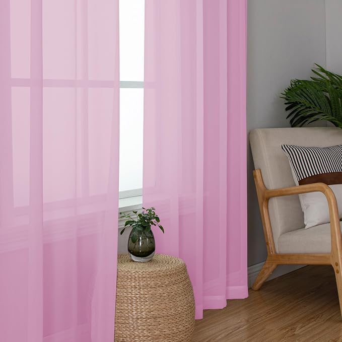Chyhomenyc Pink Sheer Curtains 84 Inches Long - Image 3