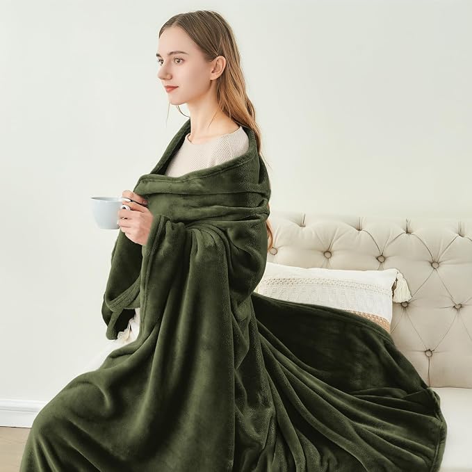 BEDELITE Fleece Blanket Soft Plush Twin Size Blanket Olive Green 60"x80" | - Image 5