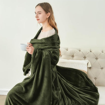BEDELITE Fleece Blanket Soft Plush Twin Size Blanket Olive Green 60"x80" | - Image 5