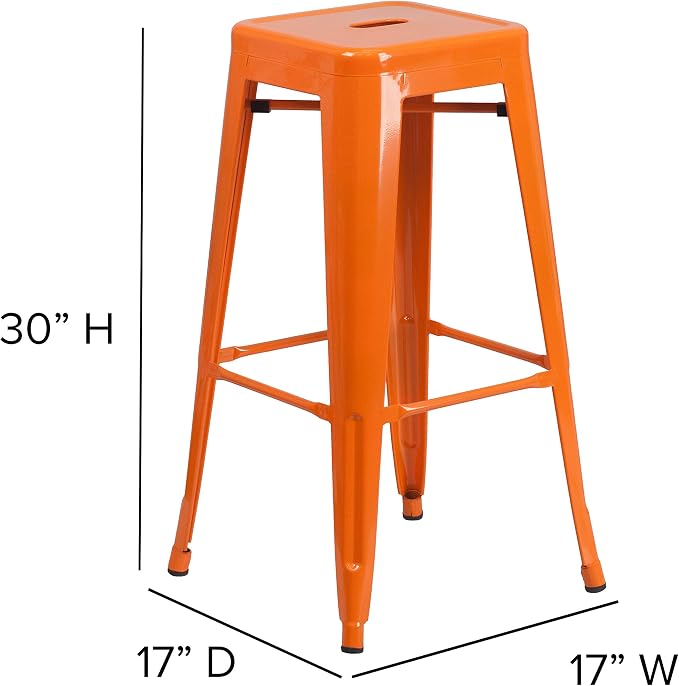 Flash Furniture Commercial Grade 30" High Backless Orange Metal Indoor-Outdoor - Image 3