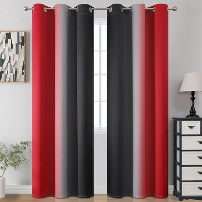 Red and Black Ombre Blackout Bedroom Curtains 84 Inch Long | Room Darkening - Image 2
