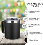 Volhoply 14oz Insulated Stainless Steel Coffee Mug with Lid Bulk 8 Pack,Double Wall Vacuum Travel Coffee Cup with Handle,Reusable Metal Cups Tumbler,Camping Mugs Keep Hot,Ideal Gifts(Black,8)
