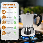 No Coating 4 Cup Aluminum and Stainless Steel Moka Pot Stovetop Espresso Maker Italian Coffee Machine 220ml 7.44oz Suitable for Gas Induction Stovetop Greca Coffee Maker Percolator Silver
