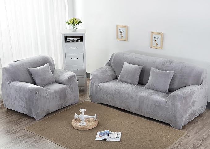 vctops 1-Piece Velvet Plush Stretch Loveseat Sofa Slipcover - Image 2