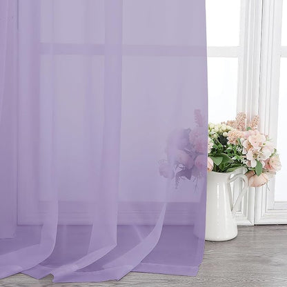 Chyhomenyc Lilac Sheer Curtains 96 inches Long 2 Panels, Light Filtering Soft - Image 8