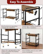 IBUYKE Coffee Bar Station Countertop Organizer,2 Tier Kitchen Mug Cup Holder Stand,Wooden Coffee Mug Organizer with 18 Hooks,Multifunctional Mug Tree for Home Kitchen, Office,Vintage Brown UTBJ006H