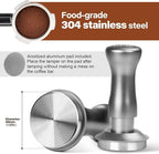 MEION Espresso Tamper 49mm Coffee Tamper, Calibrated Dual Spring Loaded Barista Tamper with Stainless Steel Base, Comes with aluminum storage pad (49MM, Silver)