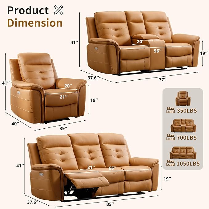 ANJ 3-Piece Power Recliner Sofa Set - Image 2