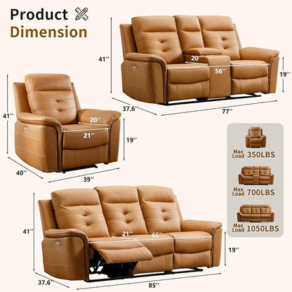ANJ Power Oversized Reclining Sofa Couch, Breathable Faux Leather 3-Seater - Image 2
