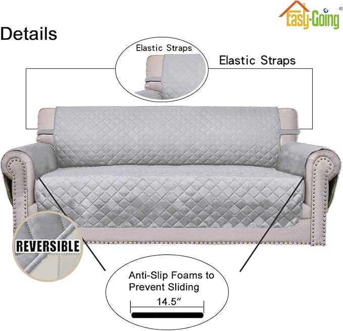 Easy-Going Reversible Couch Cover, 3 Cushion Sofa, Light Gray/Ivory | Machine - Image 3