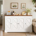 YITAHOME Sideboard Buffet Cabinet with Storage, 59" Buffet Storage with 4 Doors, Modern Farmhouse Coffee Bar Station Wood Kitchen Table with Adjustable Shelves for Kitchen, Living Room (White)