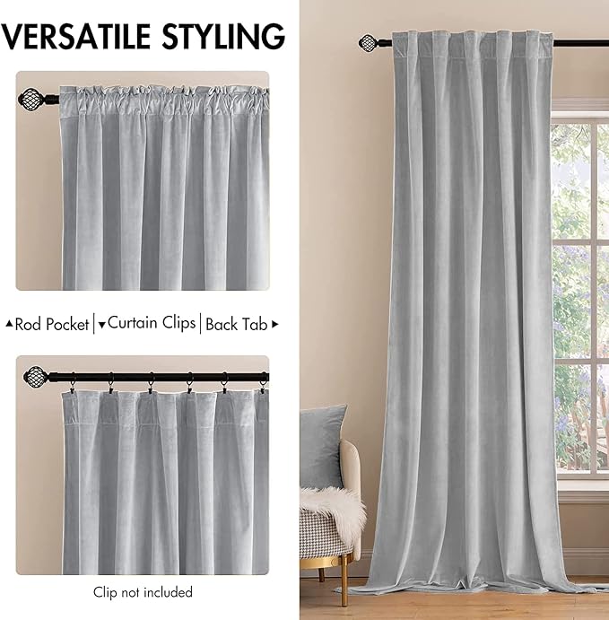 MIULEE Greyish White Velvet Blackout Curtains 52x96 inches 2 Panels | Luxury - Image 2