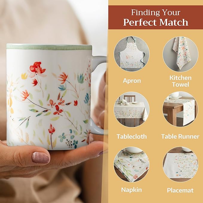 Maison d' Hermine Coffee Mug with Handles Fine Bone China Mugs Pack of One Tea Cups for Hot Beverages Cappuccino Latte Home Restaurant Office Perfect for Gift (Colmar - Green, 12 Ounce)