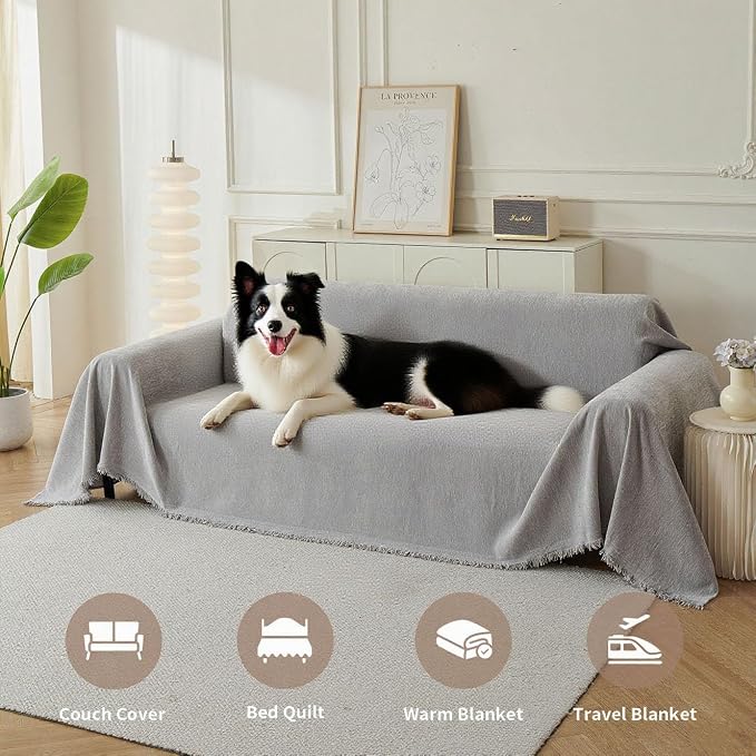 Couch Cover for Dogs, Boho Sofa Covers for 2 Cushion Couch, Chenille Sofa - Image 4