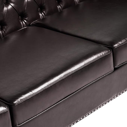 LEVNARY Chesterfield Loveseat Leather, Upholstered Sofa - Image 5