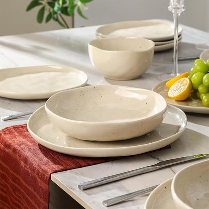 Stone Lain Mirella 4-Piece Pasta Bowl Set Stoneware, Microwave and Dishwasher safe, Beige