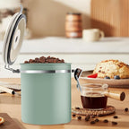 2Pcs Coffee Storage Canister 1.5L Double Airtight Coffee Beans Container with Date Locator 304 Stainless Steel Kitchen Food Storage Container with Spoon for Coffee Beans Grounds Tea,Green Sugar,Green