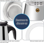 6 Cup Moka Pot Stainless Steel 300ml Italian Espresso Coffee Maker Stovetop CoffeeMakers Mocha Pot Percolator for Induction Stove Classic Cafe Makers Portable for Easy Brewing Tummy