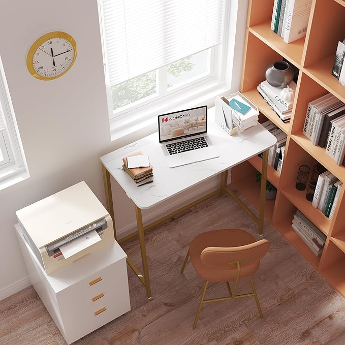 WOHOMO White Faux Marble Folding Desk, 31.5" Small Desk - Image 5