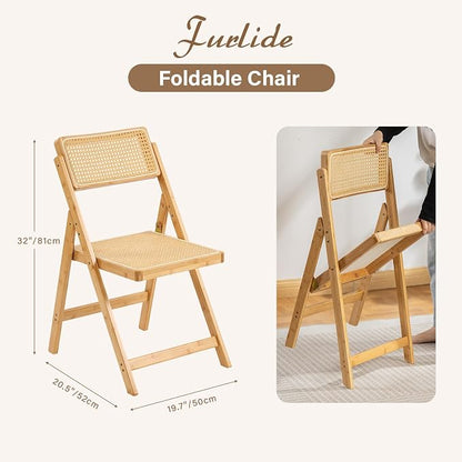Furlide Rattan Folding Chairs, Modern Mid Century Dining Chairs Set of 2 - Image 2