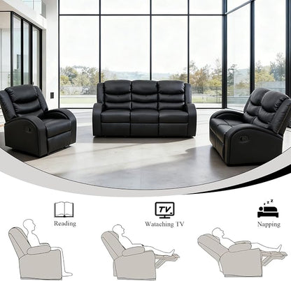 3-Piece Couch Living Room Furniture Sets, Sectional Recliner Sofa Set, Leather - Image 3